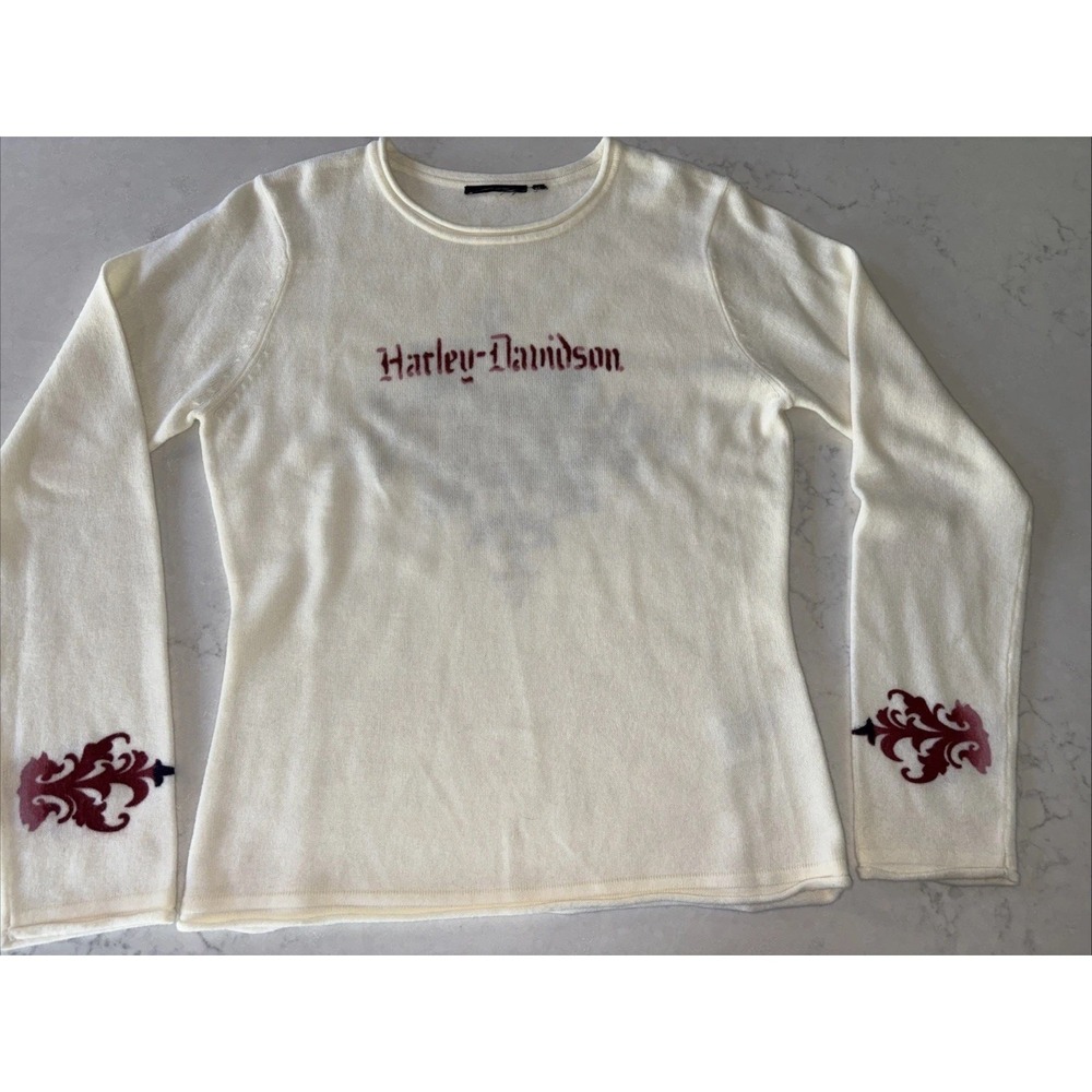 Women's S Harley Davidson Pullover Sweater Long Sleeve Scrolled‎ Fleur De Lis